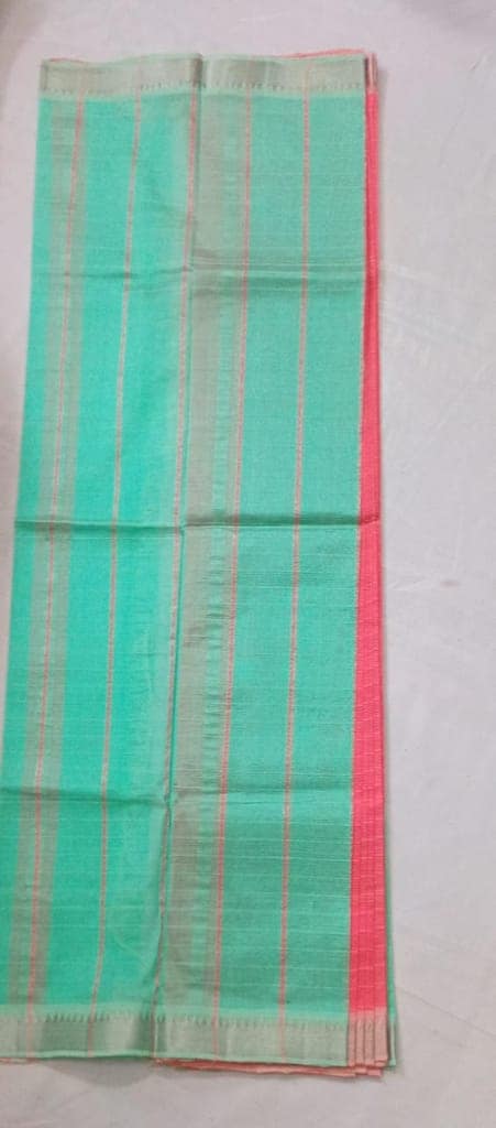 250 KADDI Green and Pink Pure Handloom Cotton Saree With Blouse Piece view 2