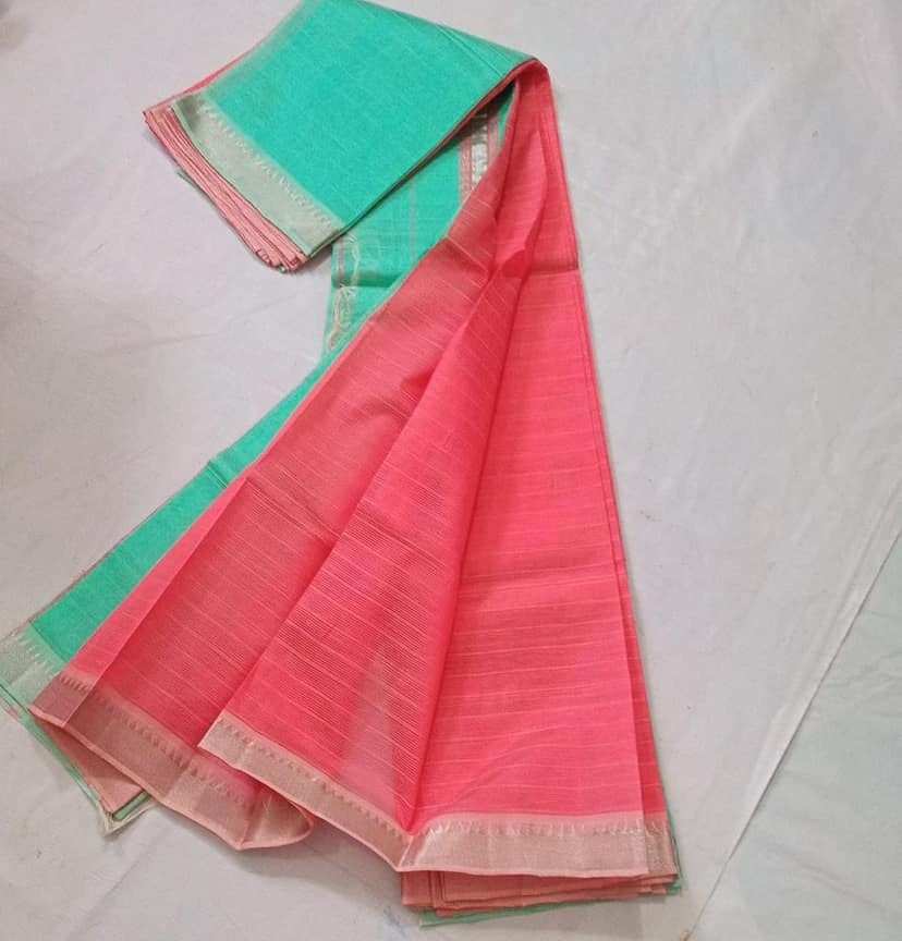 250 KADDI Green and Pink Pure Handloom Cotton Saree With Blouse Piece view 3