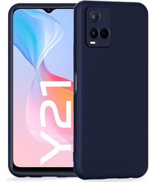 ZAMN - Blue Silicon Plain Cases Compatible For Vivo Y21 ( Pack of 1 )