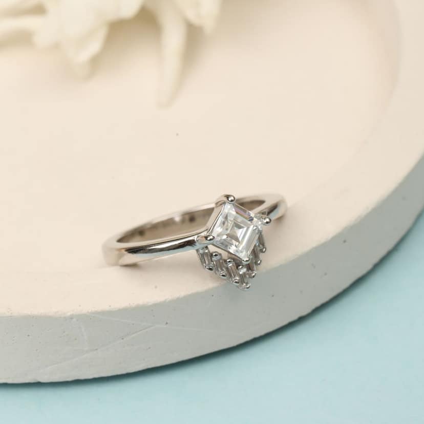 925 Sterling Silver Princess Cut White Stone Ring for Women | Elegant Baguette Accent Designer Ring I Weight - 3.33 gram view 3