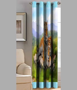 BELLA TRUE Printed Semi-Transparent Eyelet Curtain 7 ft Pack of 1 Multicolor