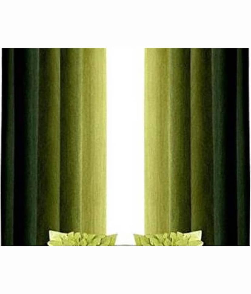 N2C Home Vertical Striped Semi-Transparent Eyelet Curtain 7 ft ( Pack of 4 ) - Green view 2
