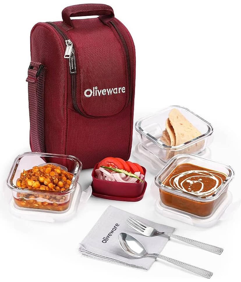 Oliveware Executive Glass Pro Glass Lunch Box 3 - Container ( Pack of 1 )