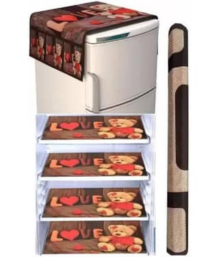 Crosmo Polyester Graphic Fridge Mat & Cover ( 64 18 ) Pack of 6 - Multicolor