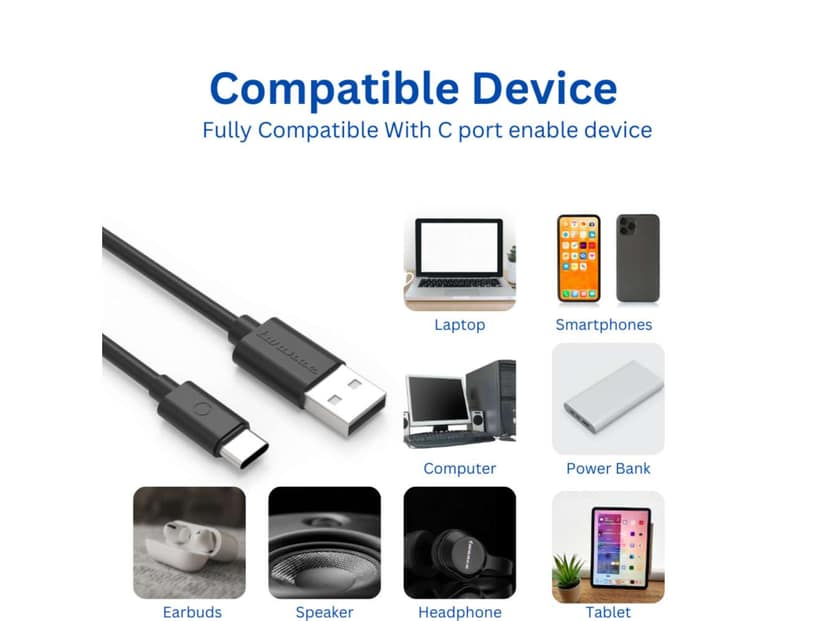Twance T20 PVC - Type C to USB Charging & data transfer Cable, 1 M, Black - 10 Pieces view 2