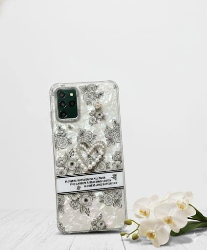 Pearl Heart and Floral Print Phone Case - Iridescent