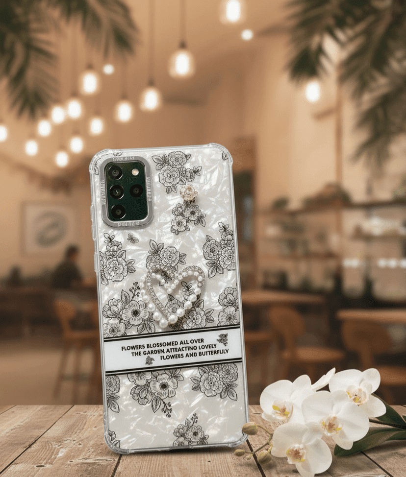 Pearl Heart and Floral Print Phone Case - Iridescent view 2