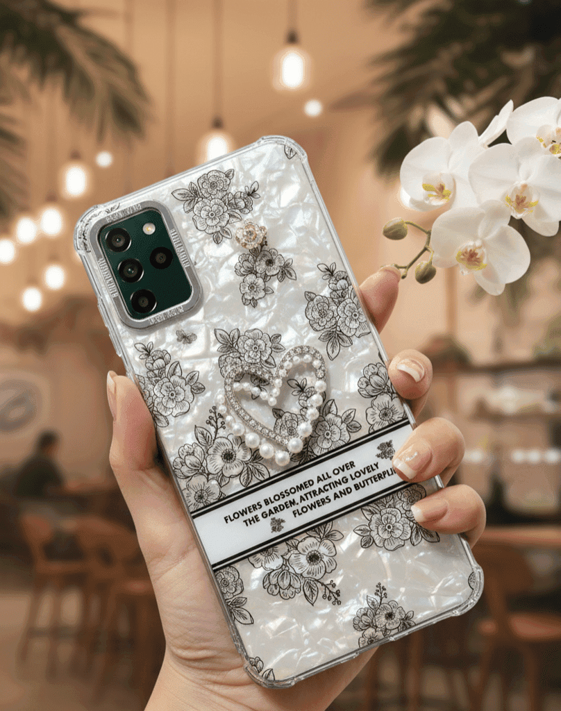 Pearl Heart and Floral Print Phone Case - Iridescent view 3