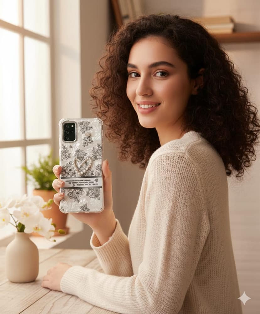 Pearl Heart and Floral Print Phone Case - Iridescent view 4