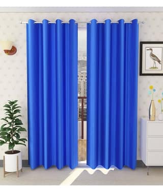 Panipat Textile Hub Solid Semi-Transparent Eyelet Door Curtain 7 ft Pack of 2 -Cream