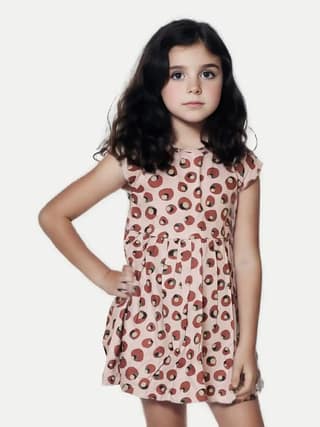 Girls Beige Floral Printed Dress