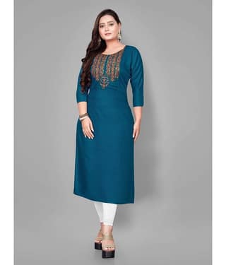 RIAANA - Blue Rayon Women's Straight Kurti ( Pack of 1 )