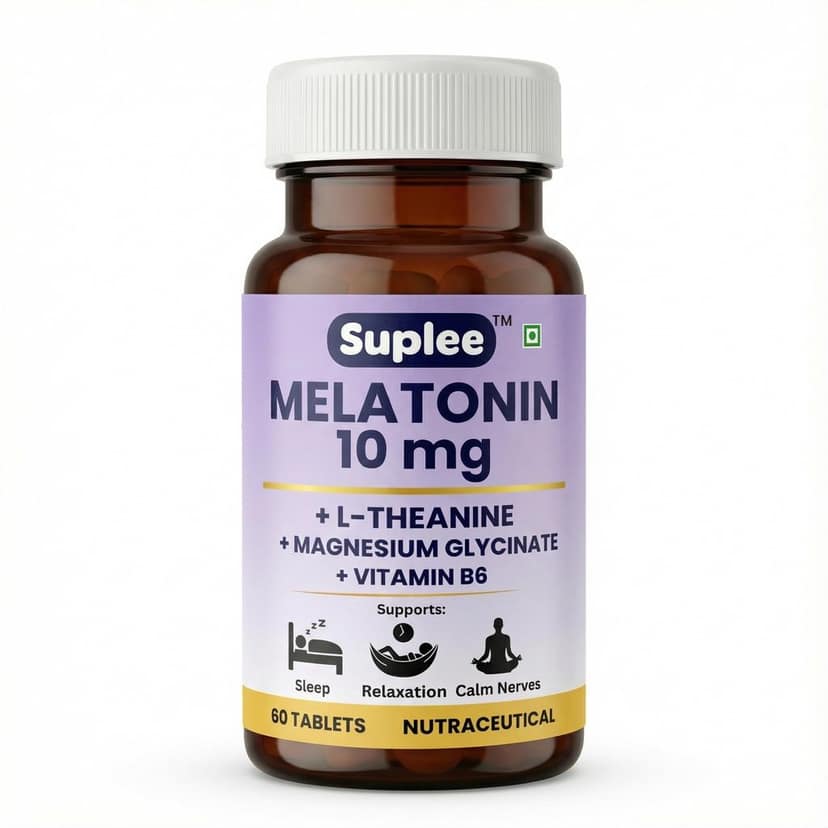 Suplee Melatonin 10mg (60 Tablets) with L-Theanine, Magnesium Glycinate & Vitamin B6 - Night Time Sleep Support Supplement - Helps with Deep Sleep & Mental Relaxation - Non-Habit Forming