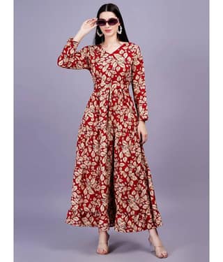 JC4U Women Rayon Printed Fit & Flare Dress ( Black )