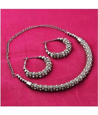 Silver Shine Alloy Multi Color Choker Traditional Gold Plated Necklaces Set