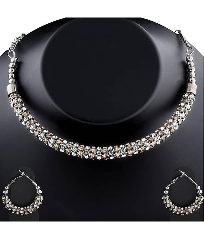 Silver Shine Alloy Multi Color Choker Traditional Gold Plated Necklaces Set view 2