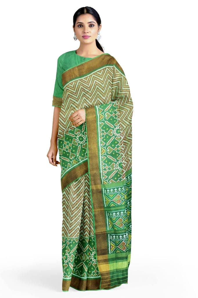 Garvi Gurjari (A Gujarat Govt Enterprise Women Golden and Parrot Green Shaded Handwoven Single Ikat Silk Patola Saree(GGCSIKS64) view 2