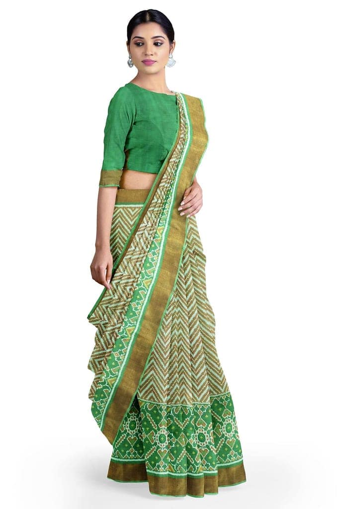 Garvi Gurjari (A Gujarat Govt Enterprise Women Golden and Parrot Green Shaded Handwoven Single Ikat Silk Patola Saree(GGCSIKS64) view 3