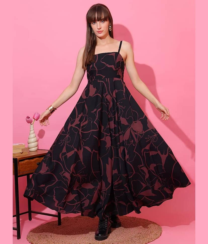 Sheetal associates Women Polyester Printed Fit & Flare Dress ( Multicolor )