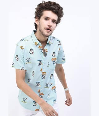Ketch 100% Cotton Regular Fit Printed Half Sleeves Men's Casual Shirt - Blue ( Pack of 1 )