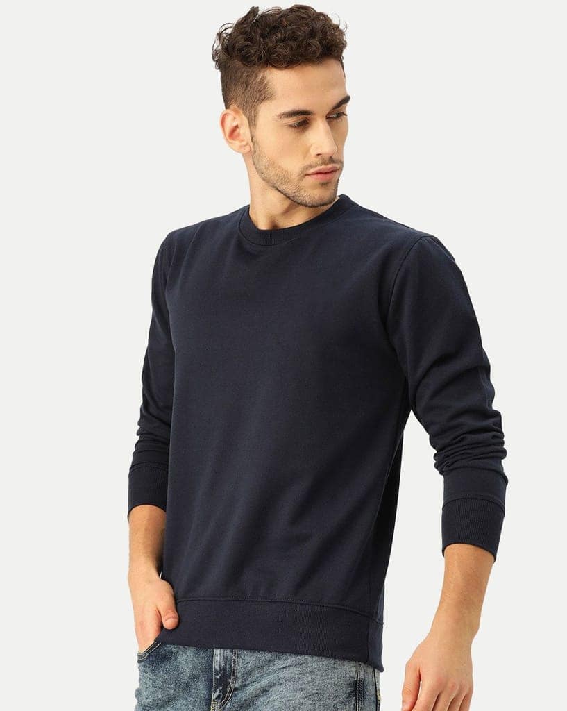 Men Solid Navy Regular Fit Pullover Sweatshirt view 2