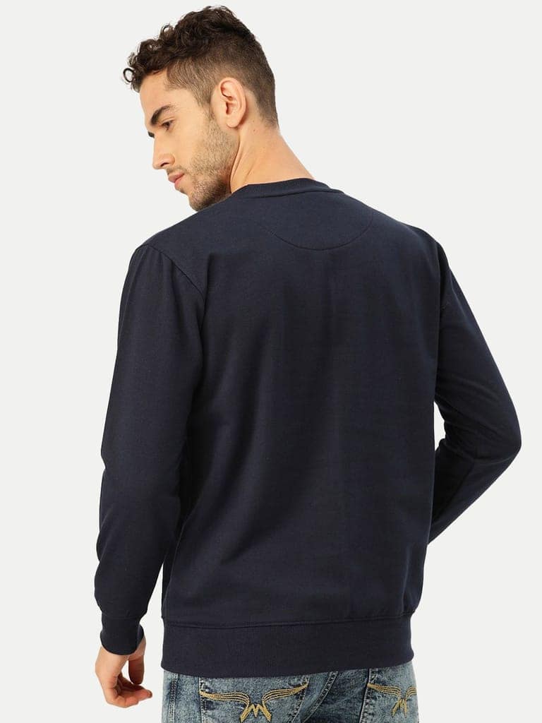Men Solid Navy Regular Fit Pullover Sweatshirt view 3
