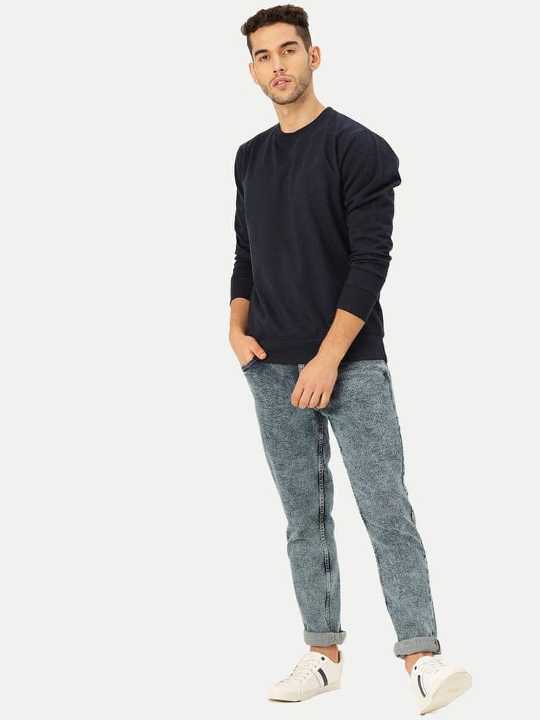 Men Solid Navy Regular Fit Pullover Sweatshirt view 4
