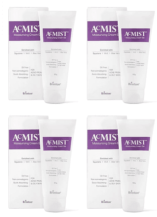 Brinton AcMist Vitamin E & Aloe Vera Based Moisturizing Cream Gel for Acne Prone and Oily Skin | Oil Free Quick Absorbing & Lightweight | 50 g x Pack of 4