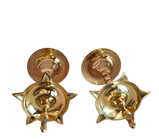 A pair of brass oil lamps with a traditional design view 2