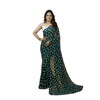 womens georgette printed saree with unstitched blouse 5mtr green pid63026