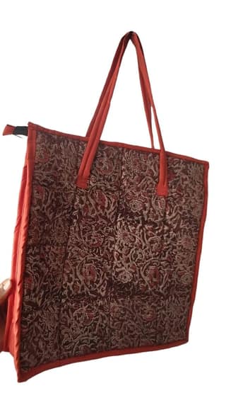 KALAMKARI Handcrafted Floral Print Tote Bag with Zipper Closure