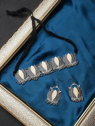 Cardinal Black & White Color Minakari Lotus Choker Necklace Set