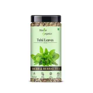 ManHar Organic - Tulsi Leaves Jar 45gm | Queen of Herbs | Dried Tulsi Leaves, Dried Tulsi Buds | Holy Basil (Ocimum tenuiflorum) and Indian Basil(Tulsi Leaves, 45gm)