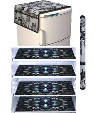 Shaphio Polyester Nature Fridge Mat & Cover ( 99 58 ) Pack of 6 - Black