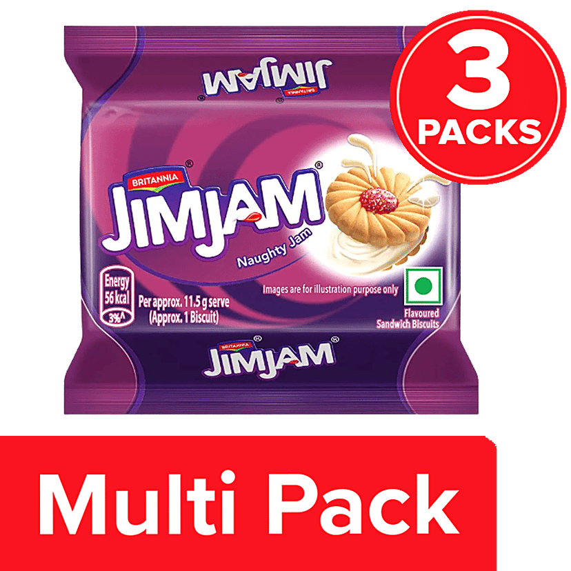 Britannia Jim Jam Cream Biscuit - Crunchy, Ready To Eat, 3 x 138 g Multipack