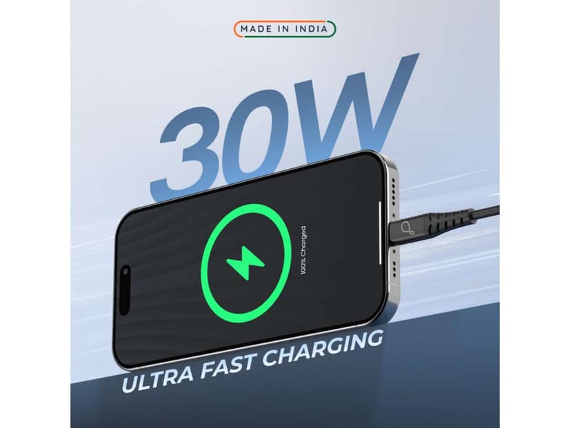 Pebble PBAC30 30W Fast Charging USB-A to Type-C Cable - White view 2