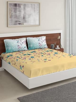 DDECOR - Prime Collection 100% Cotton Floral Pattern 136TC King Bedsheet |229 CM X 274 CM| Yellow