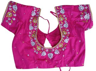 Pink and gold embroidered boat neck blouse