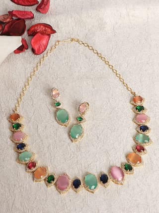 Cardinal Rose Gold Polish Multicolor Stone Necklace Set