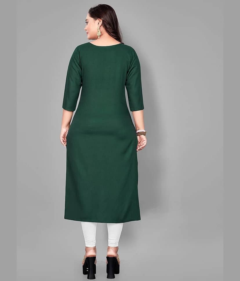 RIAANA Women Cotton Embroidered Straight Kurti ( Black ) view 2