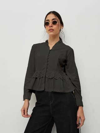 Black Vintage Ruffle Top