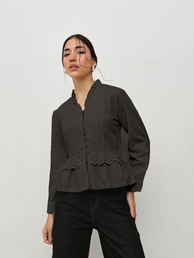 Black Vintage Ruffle Top view 6