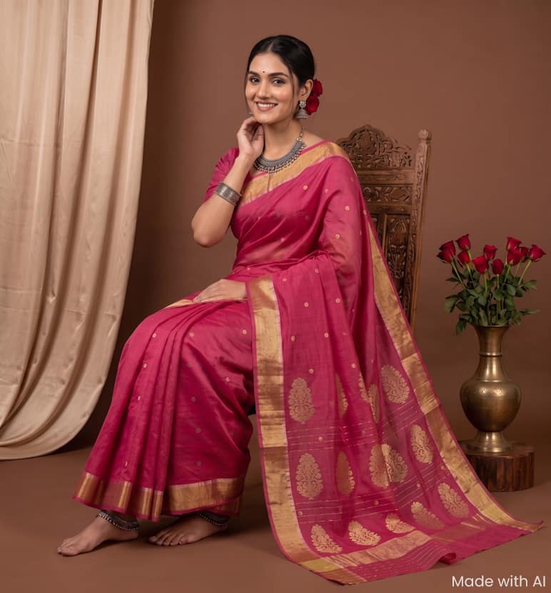 Handloom Chanderi Silk By Cotton Saree view 7