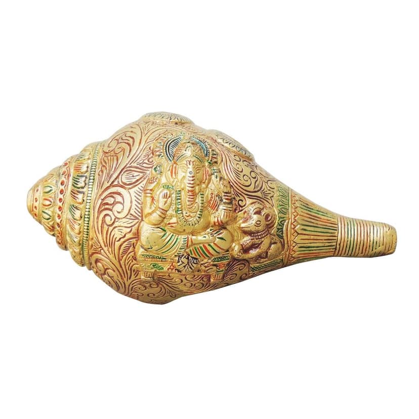 Brass Showpiece Shank With Ganesh God Idol Statue (BSMAS946 B) view 2