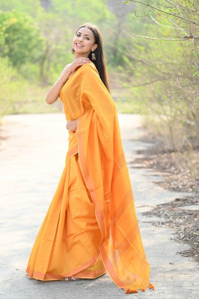 Designer Pure Cotton Silk Saree with Classic Pallu ~ Bright orange view 2