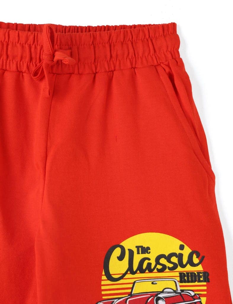 Boys Shorts Cotton French Terry Fiery Red Classic Car view 3