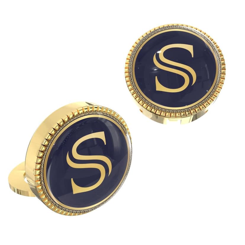The Smart Buttons - Gold Colour Plated Shirt Button Cover Cufflinks for Men - Personalized Initials - S view 2