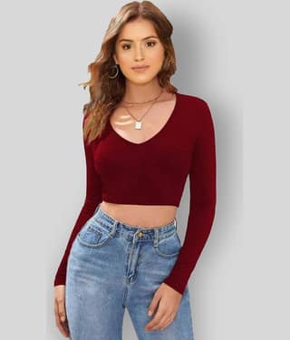 Dream Beauty Fashion Women's Cotton Blend Crop Top ( Maroon )
