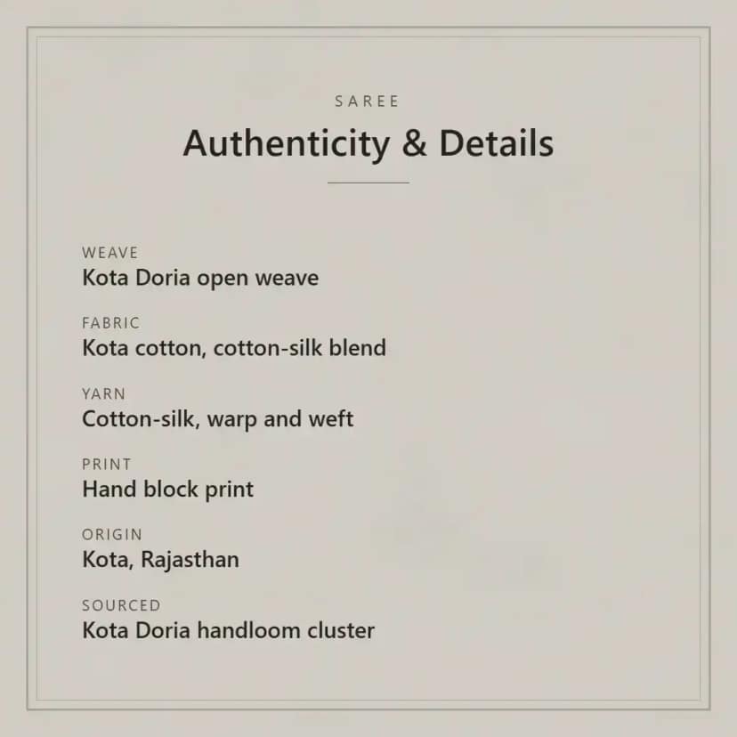 Kota Doria Cotton-Silk Saree, Block Print with Bright Yellow Border view 6