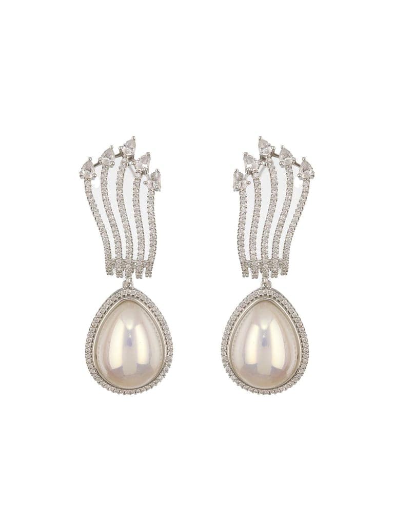Silver Plated AD Studded & Pearl Contemporary Hoop Bali Earrings view 4